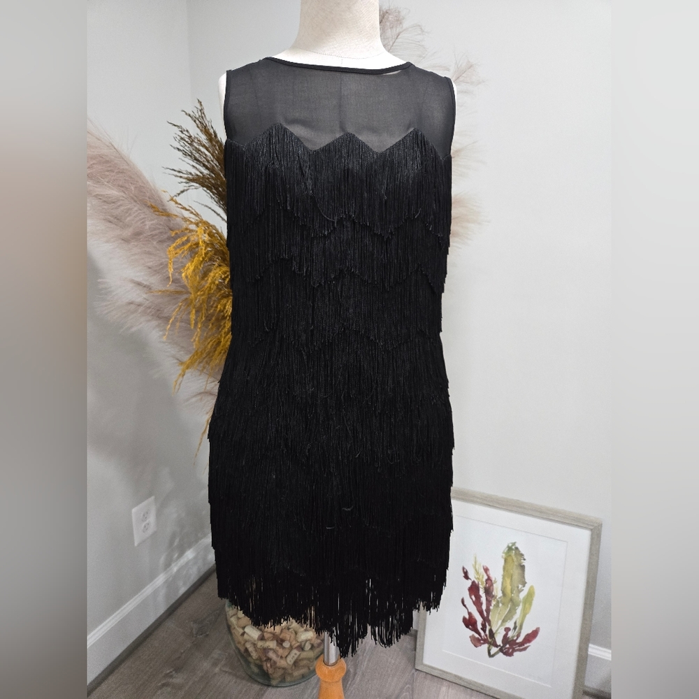 Aidan Mattox Retro Flapper Tassel Fringe Cocktail Dress sz 6